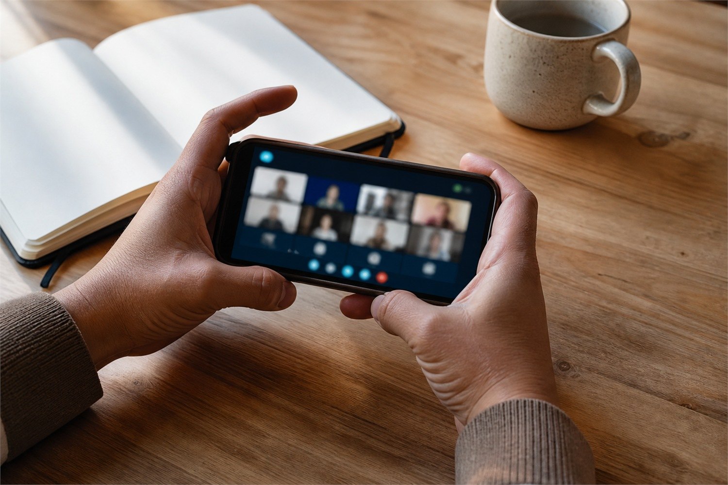 Una sesión de inglés en vivo abierta en la app de ANDEX, en el teléfono.